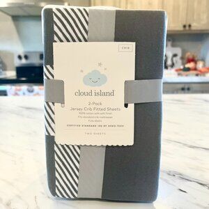 Cloud Island 2 Pack Jersey Crib Fitted Sheets 100% Cotton 28" x 52" Grey Stripe